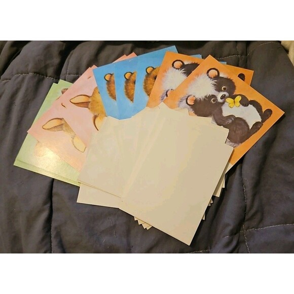 Vintage Olympicard Note Cards 4 Cute Animal Designs Lot Of 13 Cards New Unused - Picture 1 of 11
